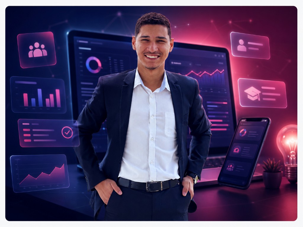 Profissional AVVA com dashboards e tecnologia educacional do SCS
